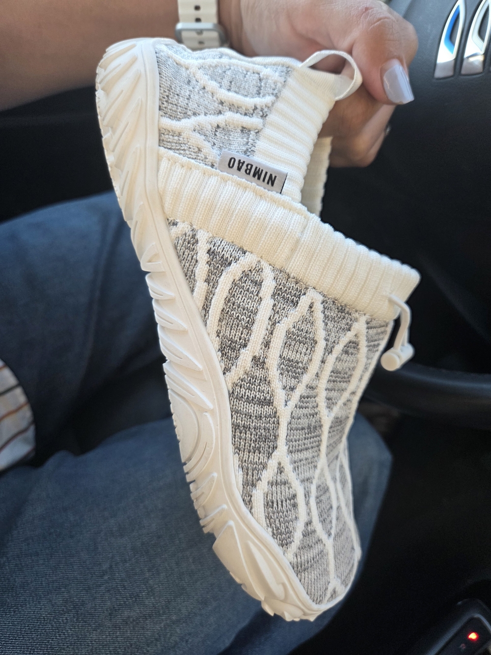 Women’s White & Gray Knit Slip-On Athletic Sneakers